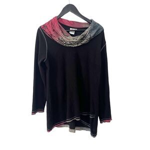 Parsley & Sage Black Red Cowl Textured Sweater